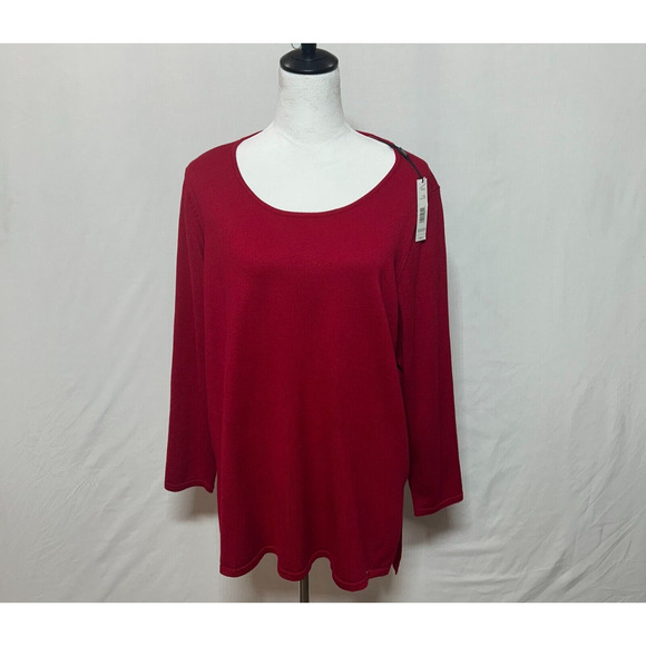 Tahari Sweater Womens 1X Red Rib Band Pullover Long Sleeve Rayon Blend NWT - Picture 2 of 13